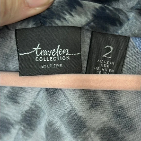 Chico's Sheer Blue and Black Patterned Blouse - Picture 3 of 7